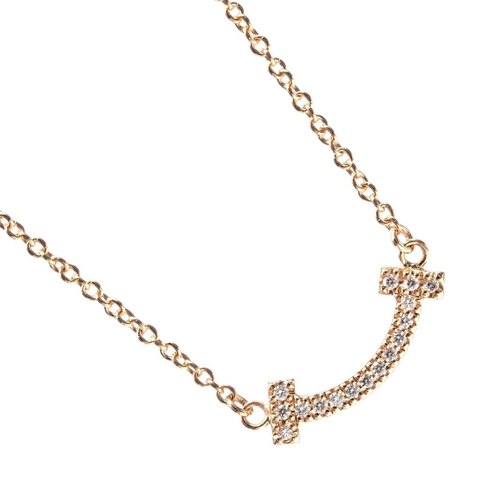 Tiffany & Co. T Smile Mini Necklace, 18K Pink Gold with Diamonds, Approx. 2.34g.